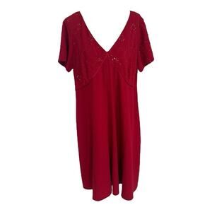Adrianna Papell Plus Beaded Flutter Sleeve Cocktail Dress Red 20W Formal Holiday